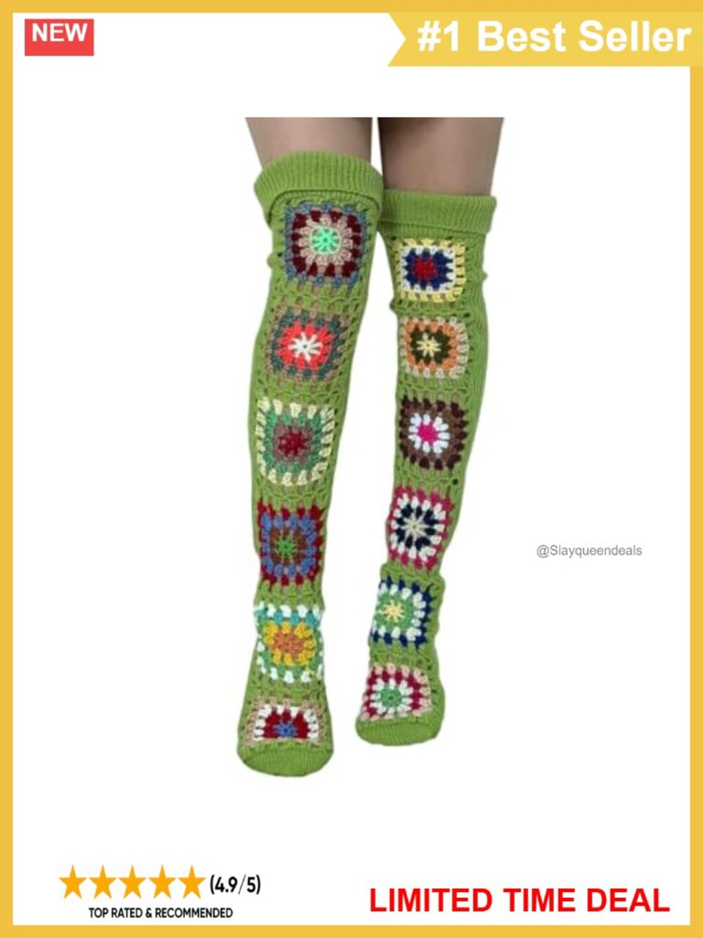 Crochet Knit Over Knee High Socks Granny Square Thigh High Stockings